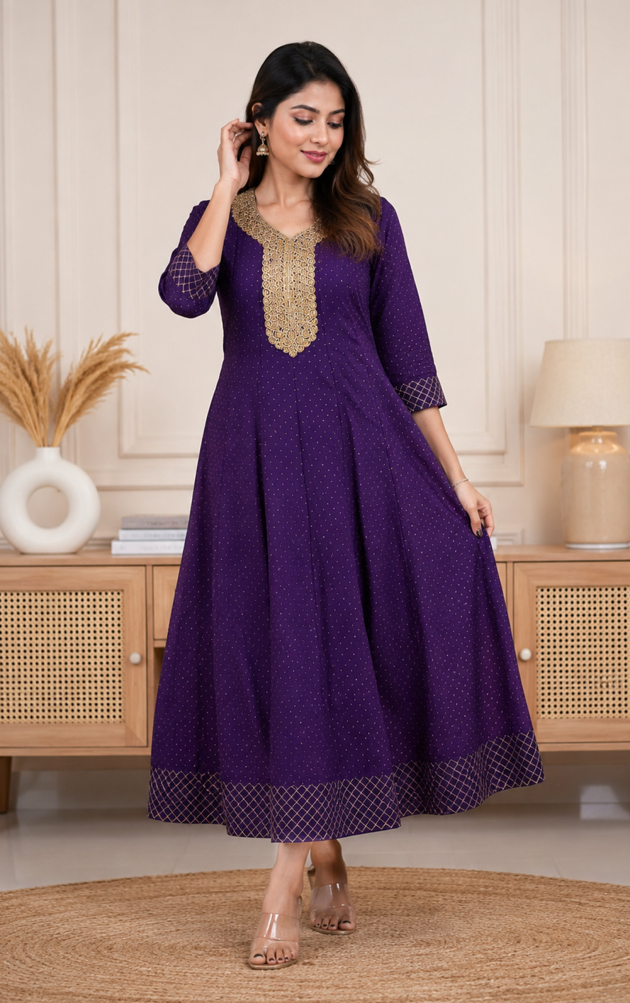 Bow print Normal sleeves| Zipless feeding maxi